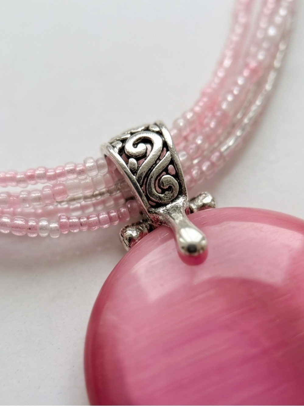2006 Premier Designs "Katrina" Pink Cat’s Eye Pendant Multi Strand Beads - Picture 4 of 10